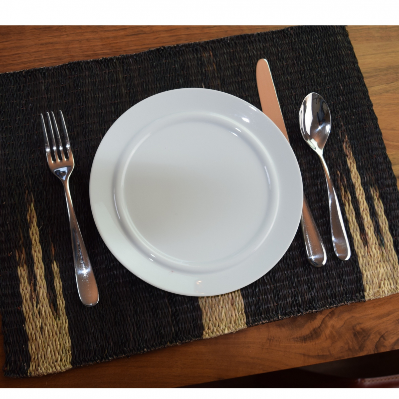 Handwoven Black and Beige Placemat Set of 6