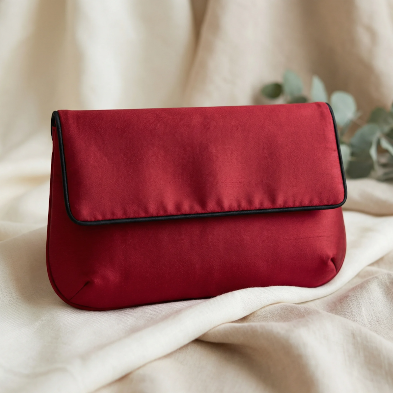Crimson Satin Foldover Clutch